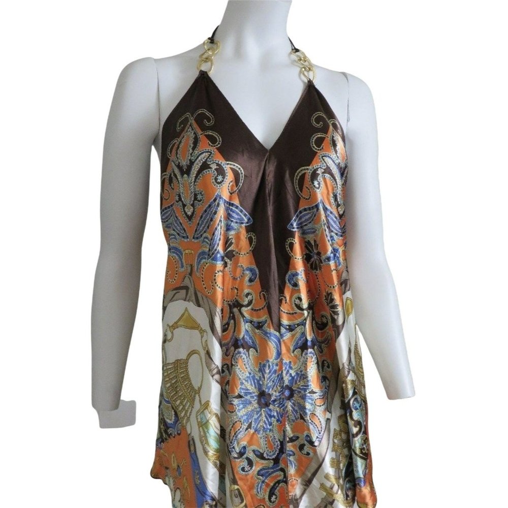 PEPPER Handkerchief Halter Tunic Top Size M Orange Brown